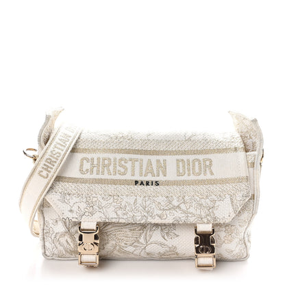 Christian Dior Canvas Embroidered Toile De Jouy Small Diorcamp Messenger White Gold 1 of 7