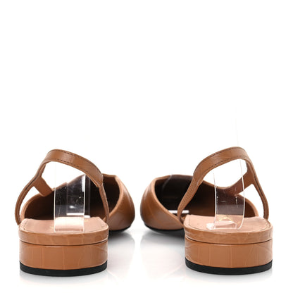 Chanel Calfskin Crocodile Embossed Patent Cap Toe CC Slingback Pumps 38.5 Brown Black 6 of 12