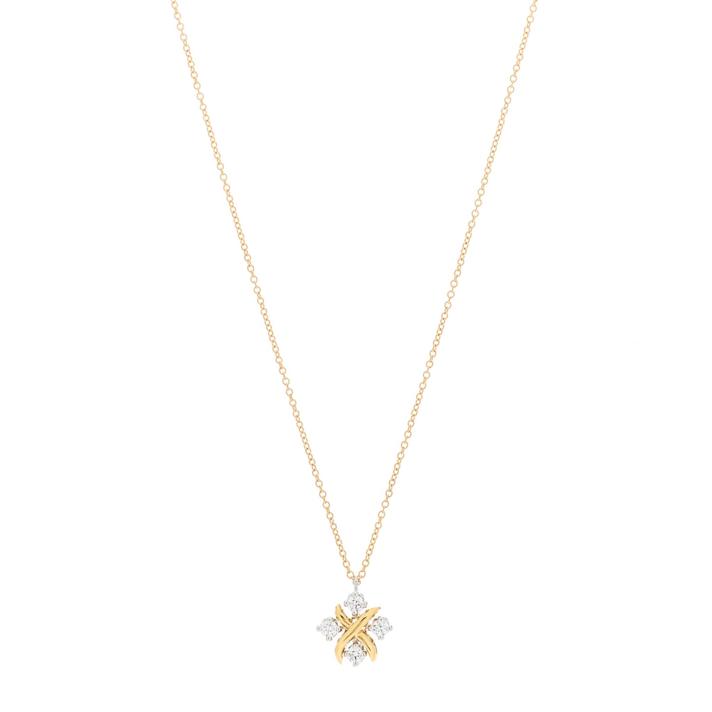 Platinum 18K Yellow Gold Diamond Schlumberger Lynn Pendant Necklace