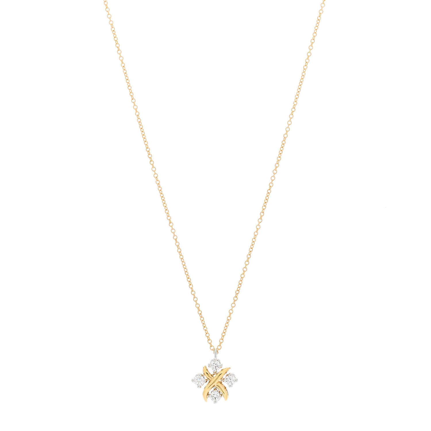 Tiffany Platinum 18K Yellow Gold Diamond Schlumberger Lynn Pendant Necklace 1 of 4