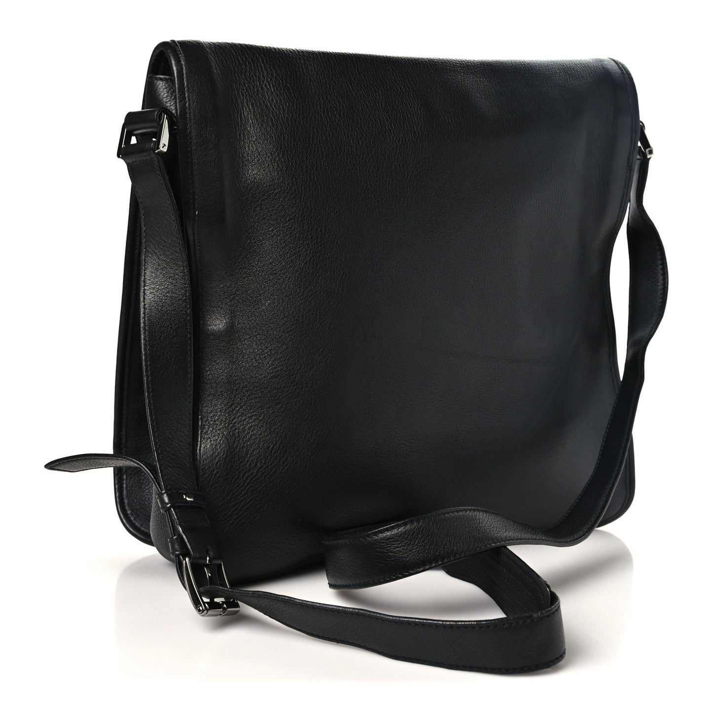 Calfskin Large Flap Messenger Bag  Black