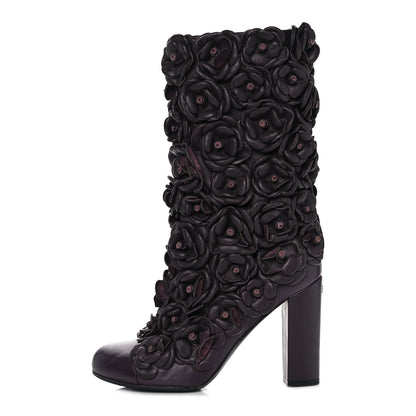 Chanel Calfskin Camellia Boots 40 Bordeaux 1 of 8