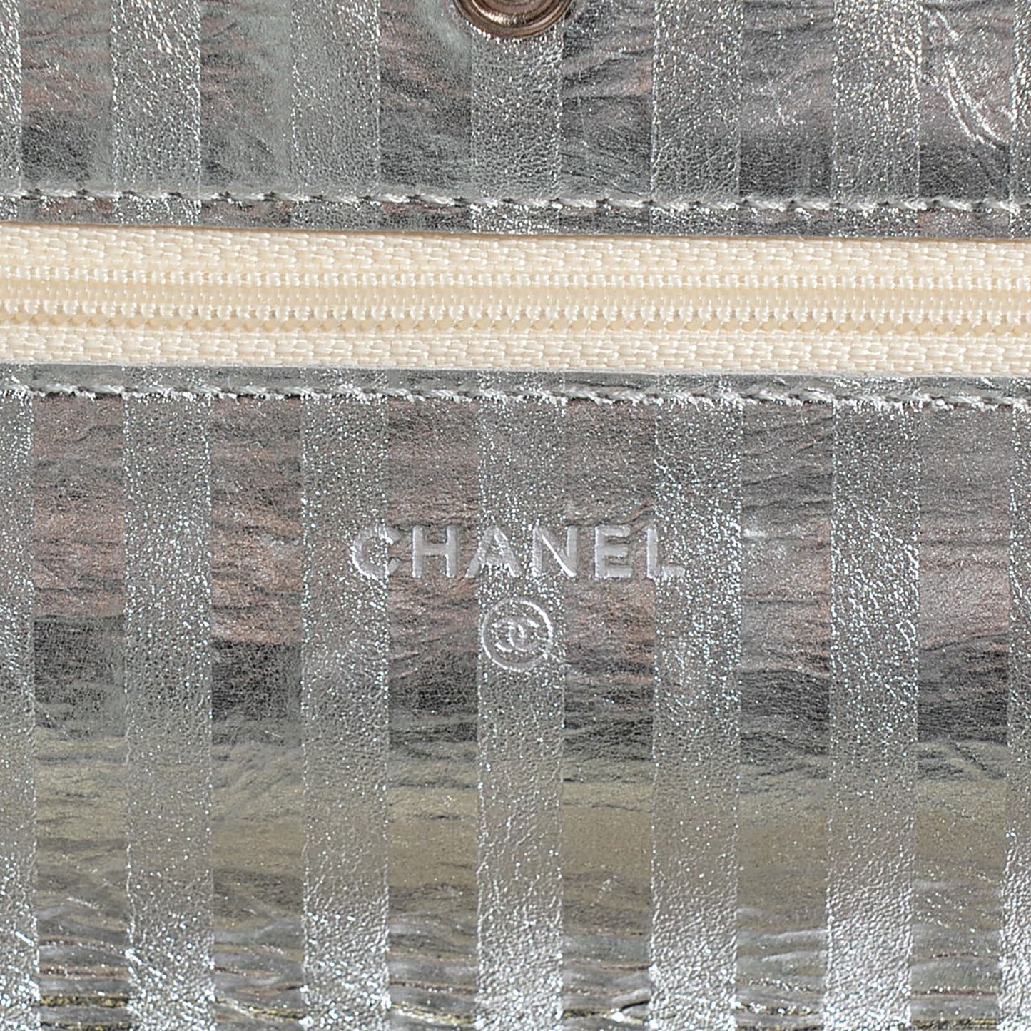 Metallic Aged Calfskin Striped Reissue Wallet On Chain WOC Silver