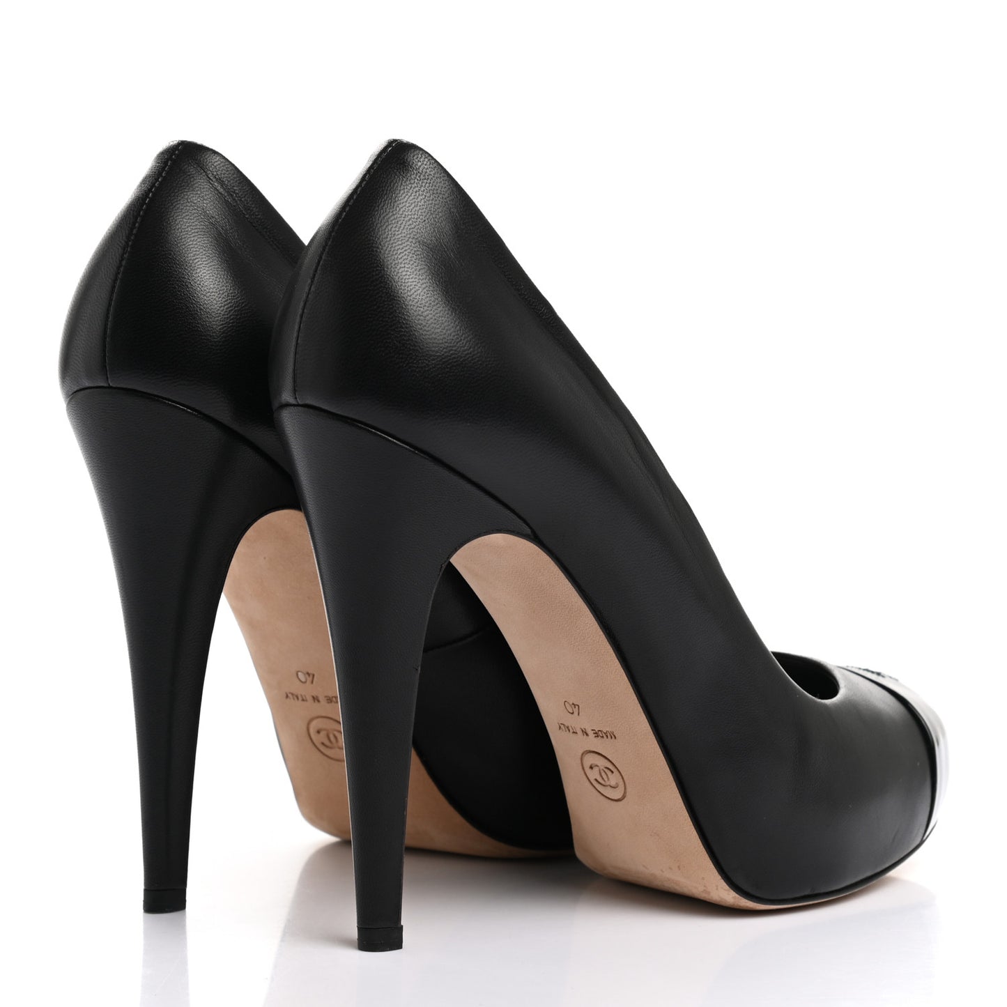 Lambskin Calfskin Patent Cap Toe CC Pumps 40 Black