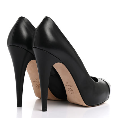 Chanel Lambskin Calfskin Patent Cap Toe CC Pumps 40 Black 4 of 10