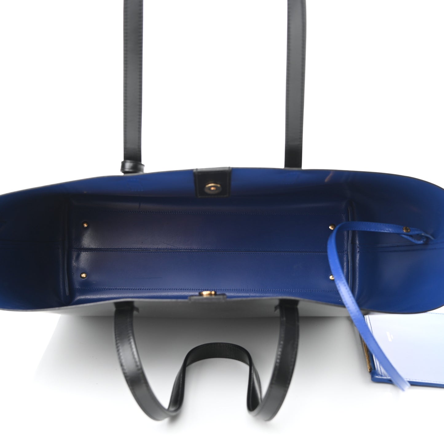 Calfskin Classic Monogram Double Face Tote Black Blue Majorelle