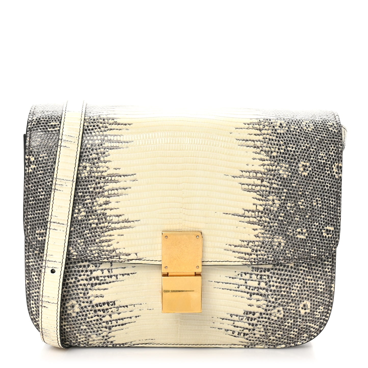 Lizard Medium Classic Box Flap Bag Natural