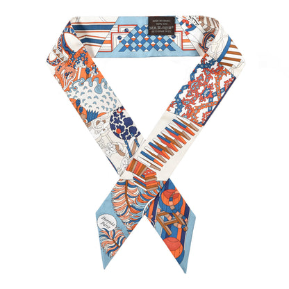 Hermes Silk De l'Ombrelle Aux Duels Twilly Bleu Potiron Creme 1 of 3