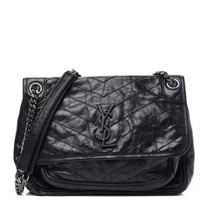 Saint Laurent Crinkled Calfskin Matelasse Monogram Medium Niki Chain Satchel Black 1 of 17