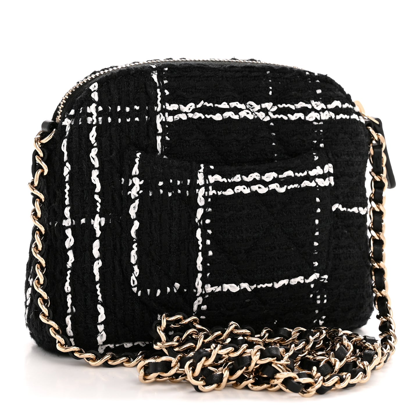 Tweed Quilted Mini Clutch With Chain Black White