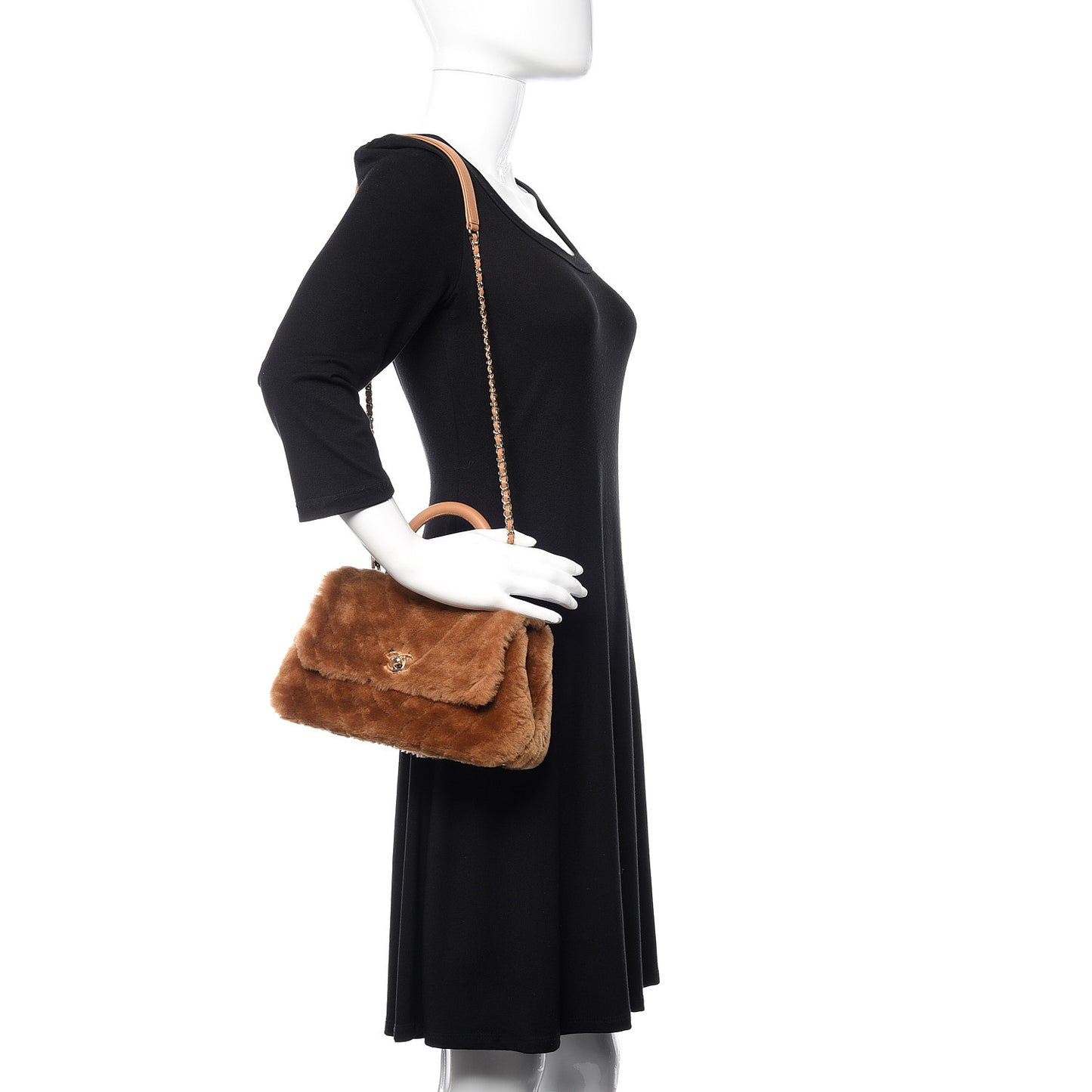 Shearling Lambskin Coco Handle Flap Dark Beige