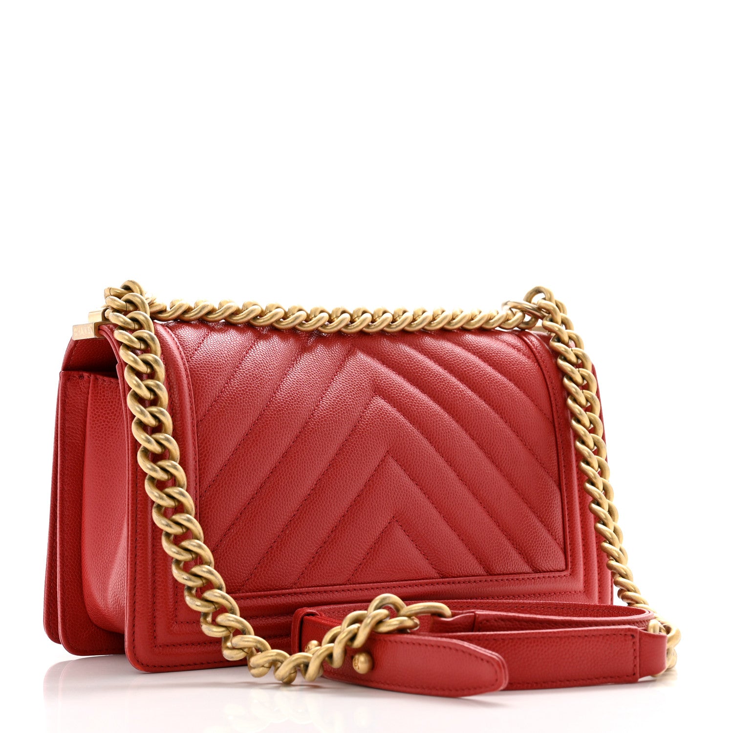 Chanel Caviar Chevron Quilted Medium Boy Flap Red 3 of 12