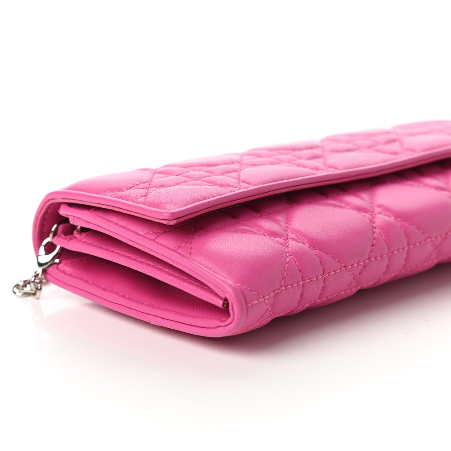 Lambskin Cannage Lady Dior Rendezvous Wallet On Chain Fuchsia
