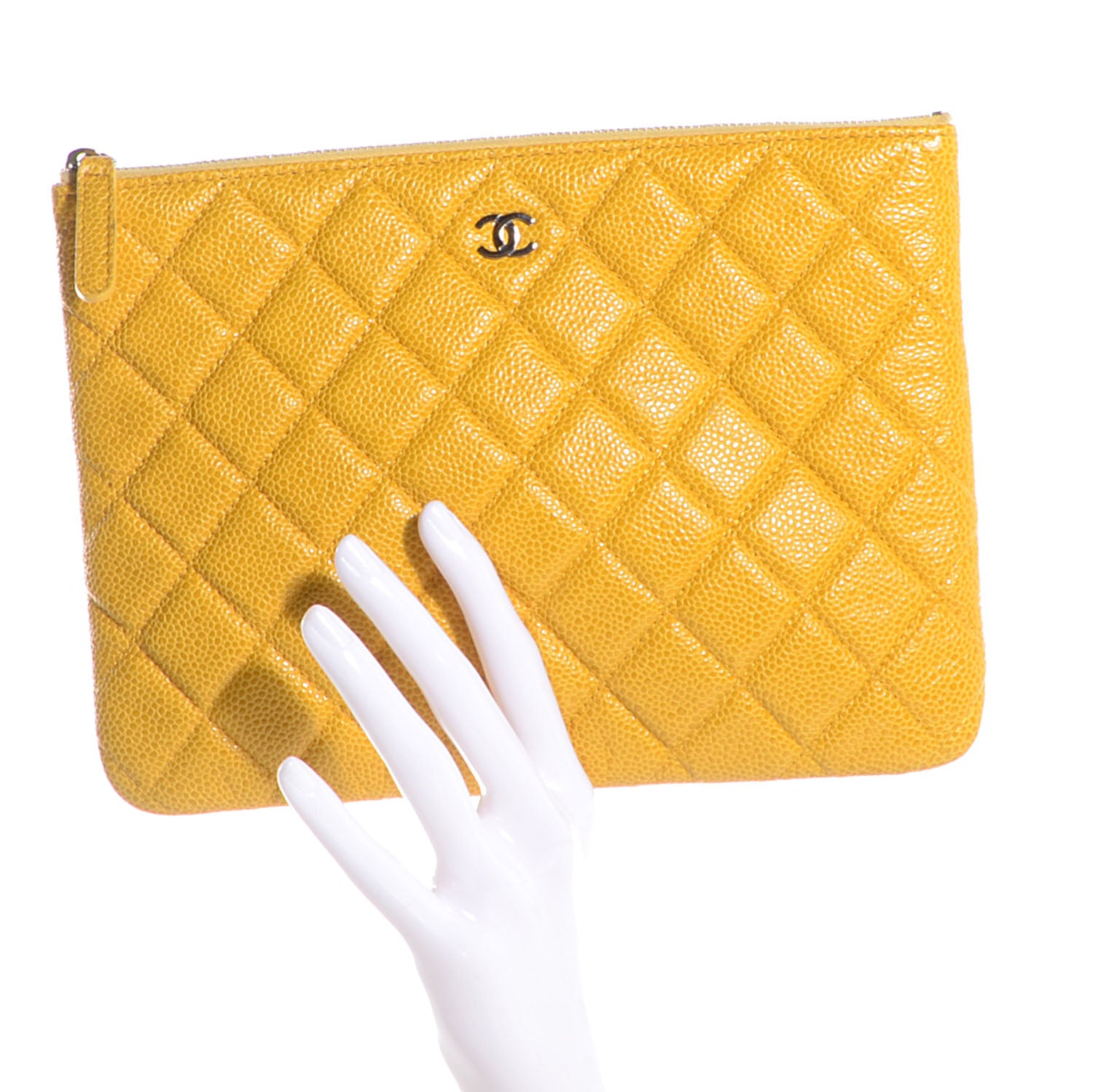 Chanel Caviar Quilted Medium Cosmetic Case Yellow 2 of 6
