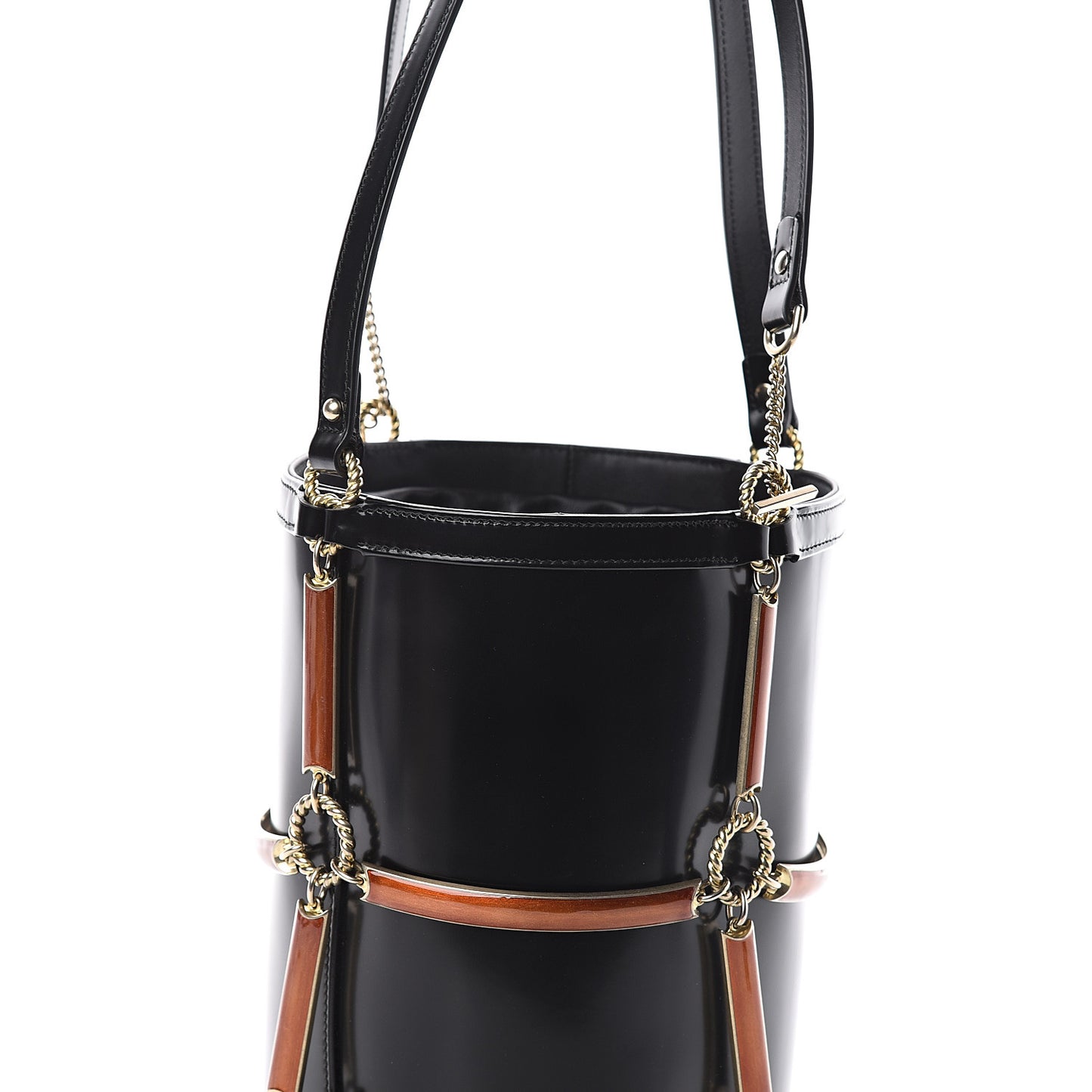 Lambskin Vinyl Enamel Mini Bucket Bag Black Ruggine