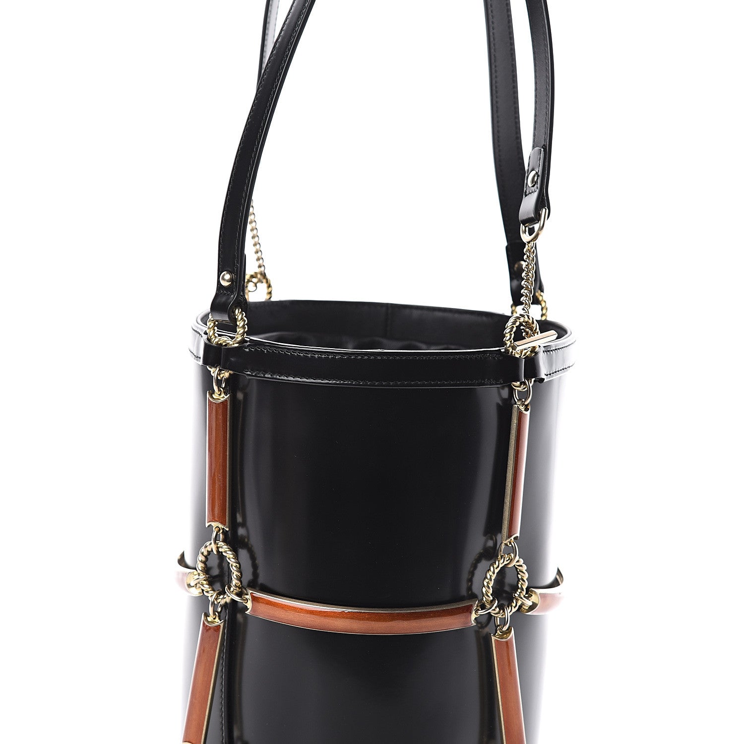 Gucci Lambskin Vinyl Enamel Mini Bucket Bag Black Ruggine 6 of 8