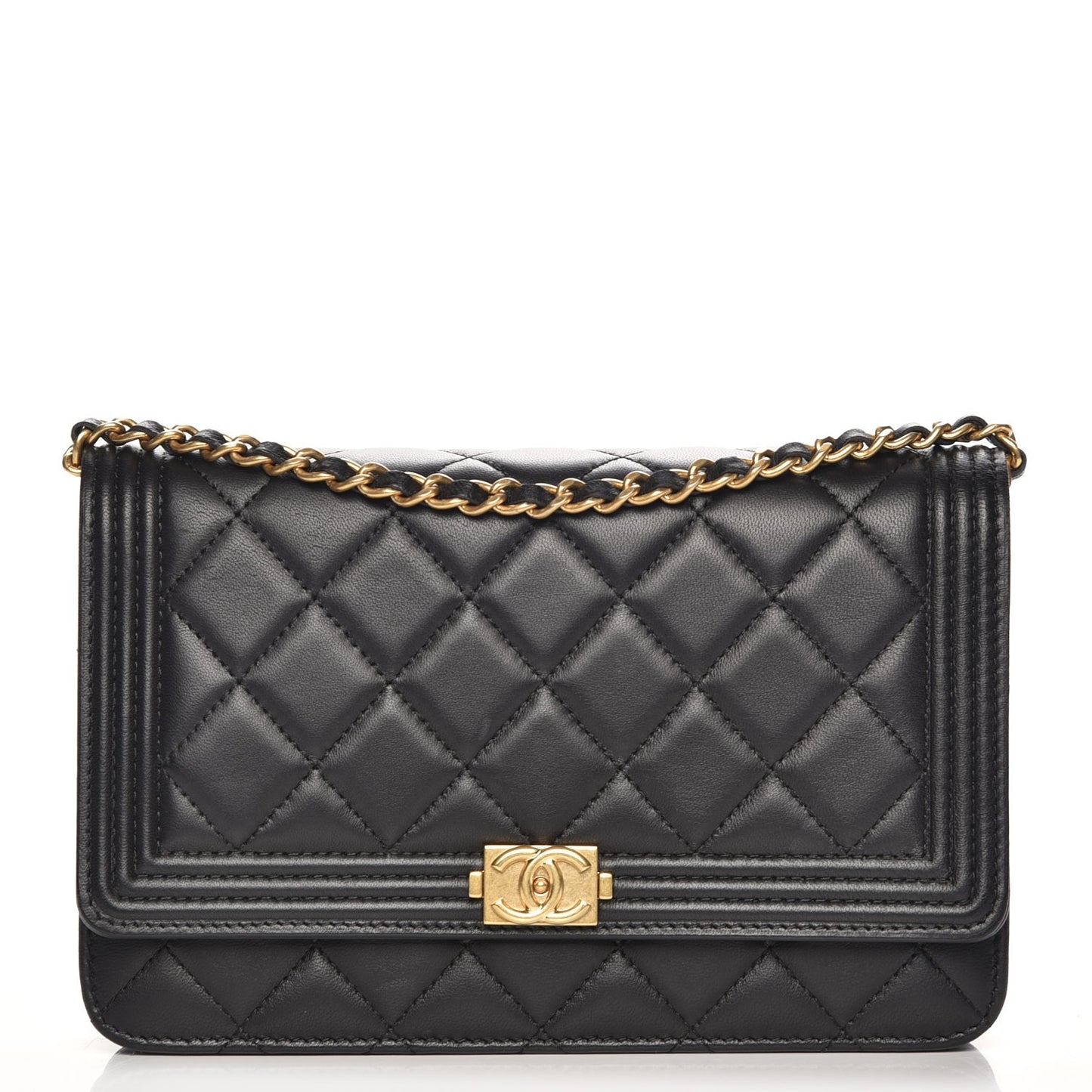 Lambskin Quilted Boy Wallet On Chain WOC Black