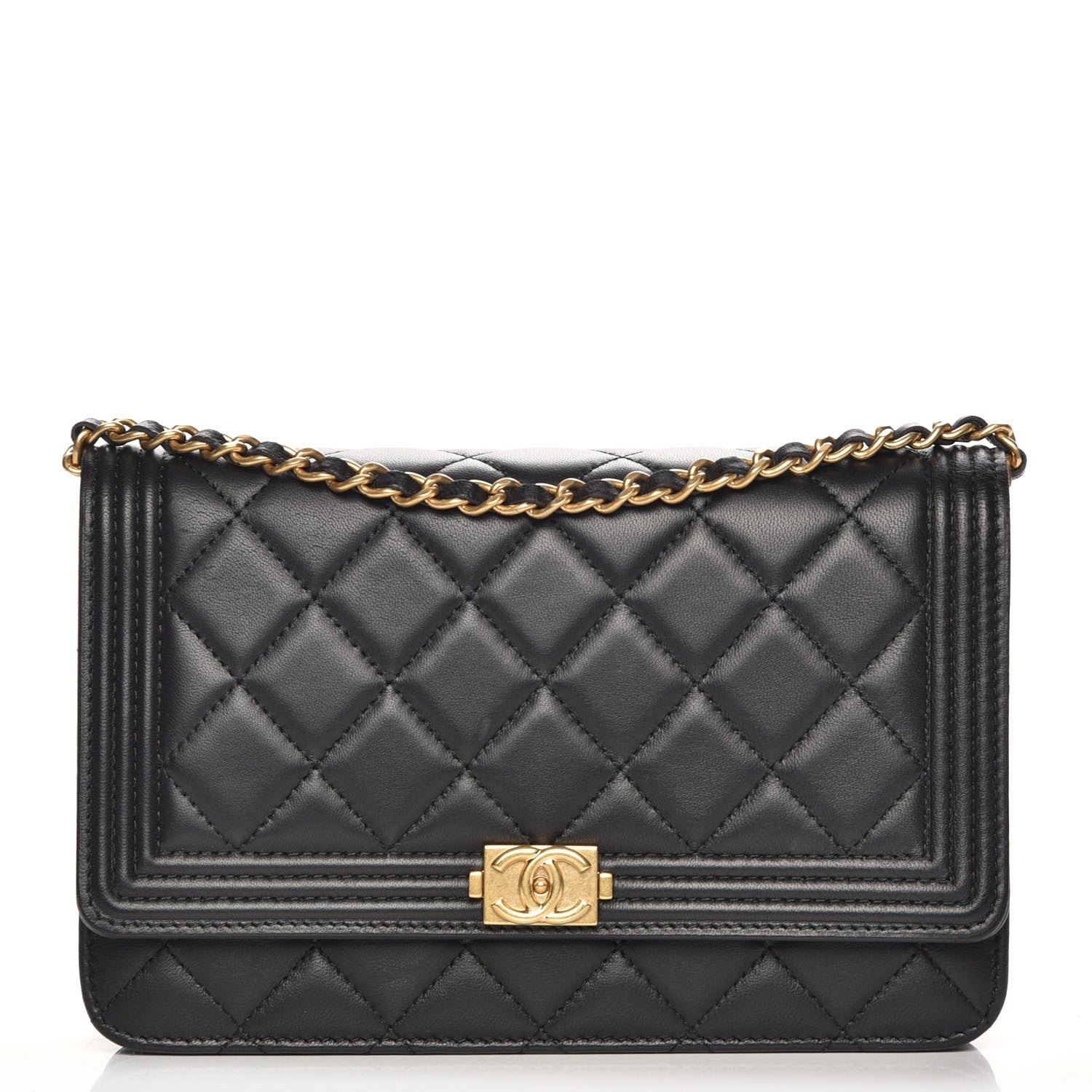 Chanel Lambskin Quilted Boy Wallet On Chain WOC Black 1 of 9