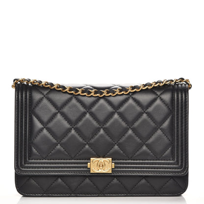 Chanel Lambskin Quilted Boy Wallet On Chain WOC Black 1 of 9