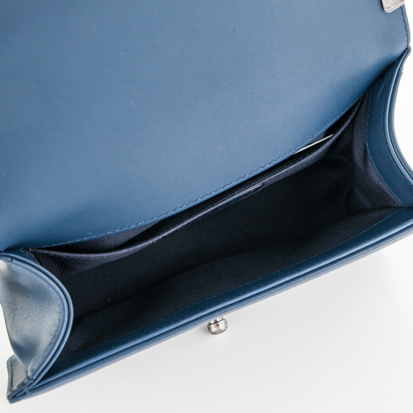 Calfskin Painted Chevron Embossed Small Boy Flap Dark Blue