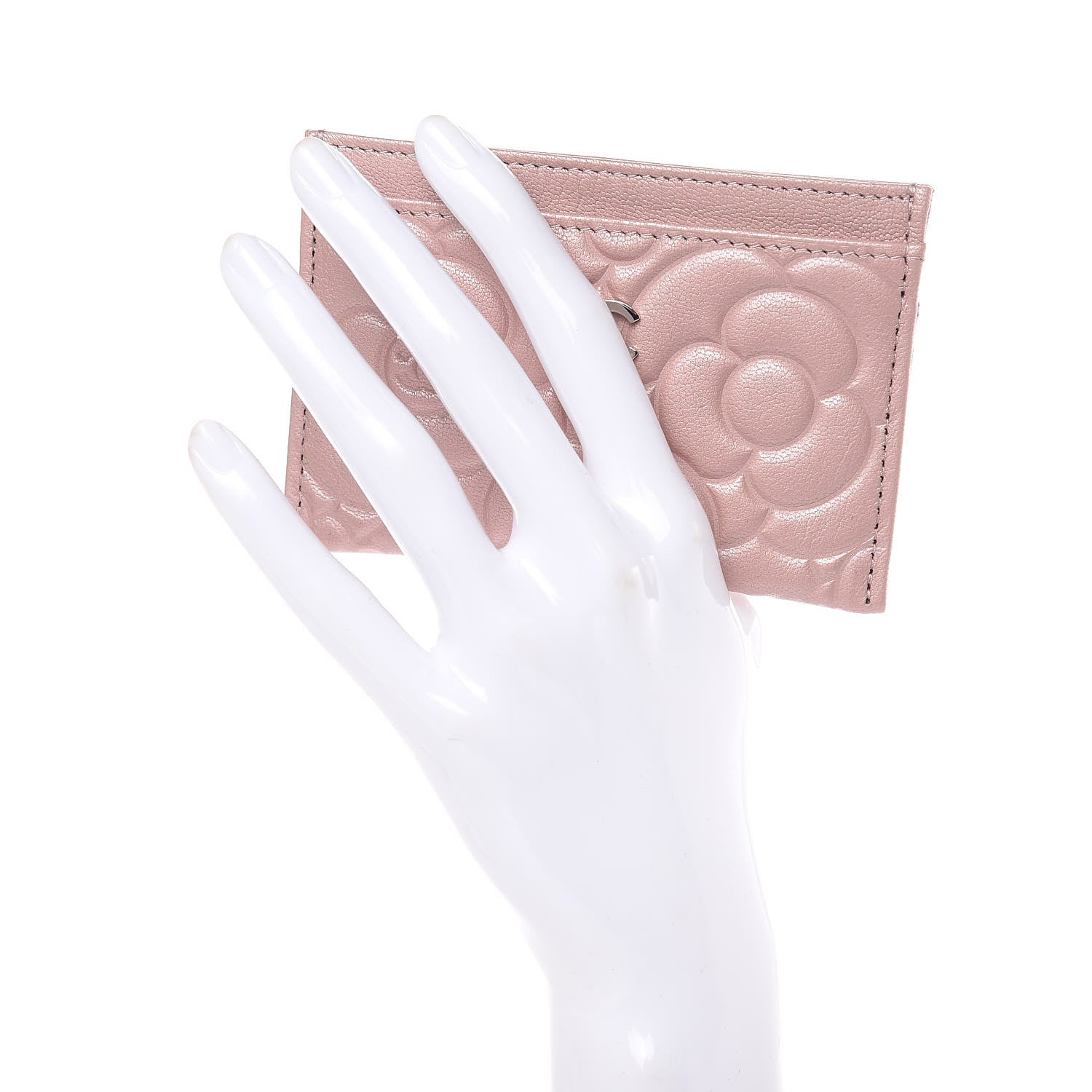 Chanel Goatskin Camellia Embossed Card Holder Light Pink 2 of 9