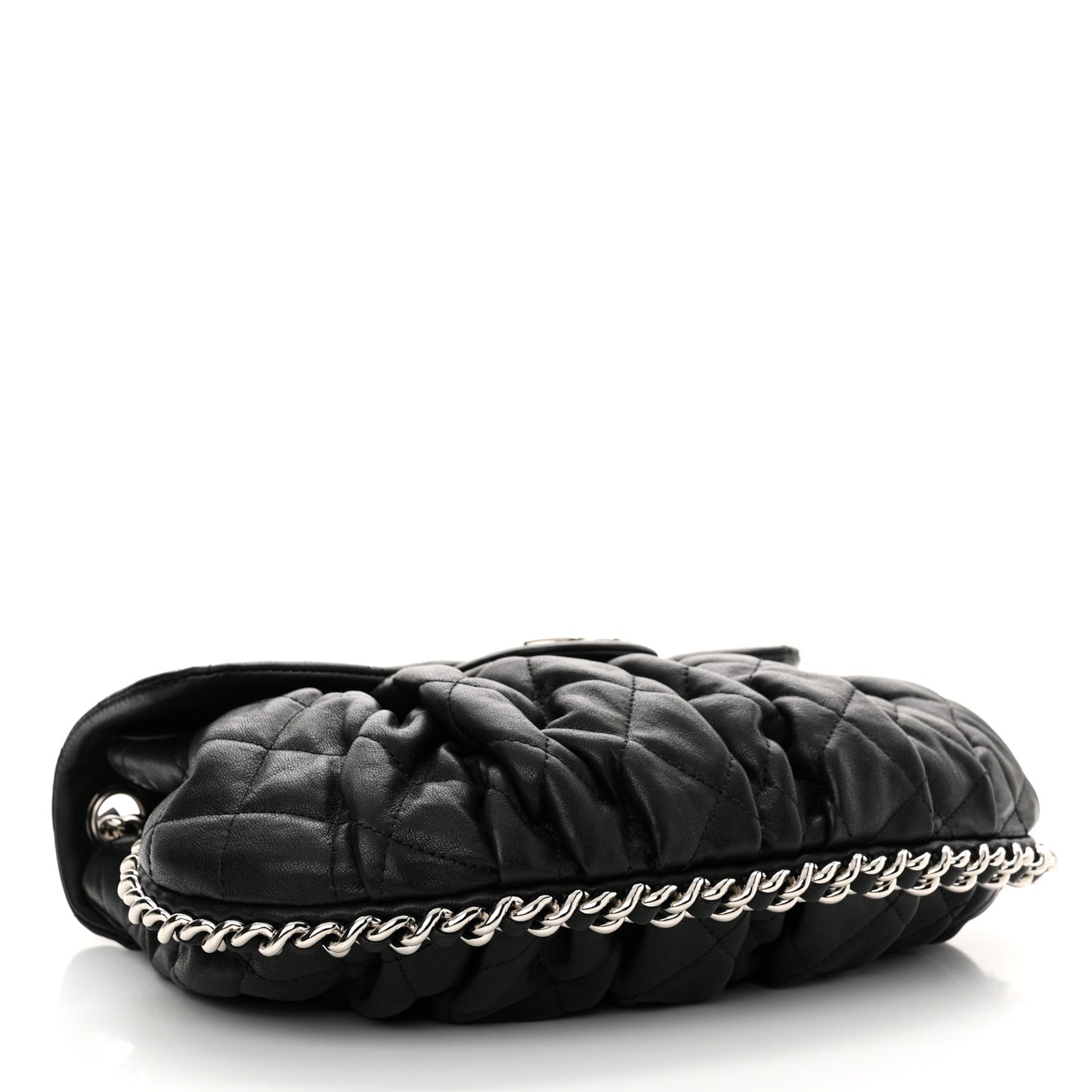 Washed Lambskin Quilted Medium Chain Around Messenger Black