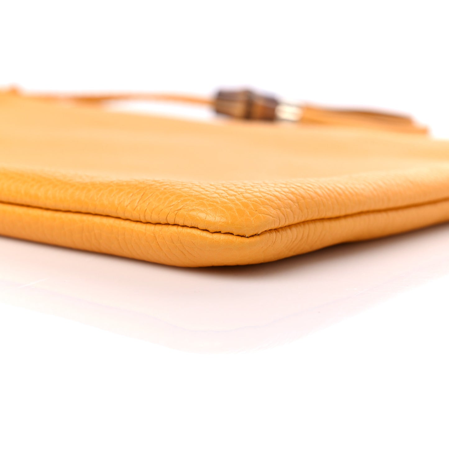 Pebbled Calfskin Large Bamboo Clutch Yellow