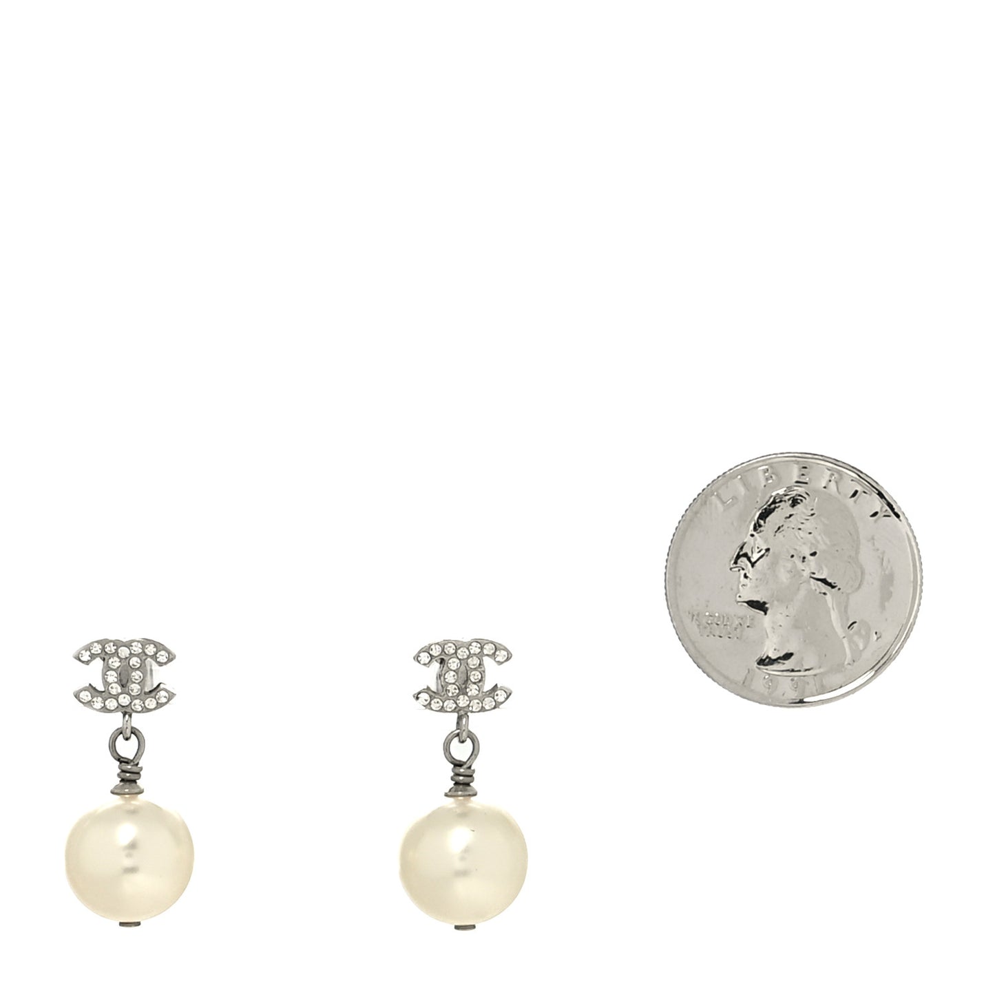 Crystal Pearl CC Drop Earrings Silver Pearly White