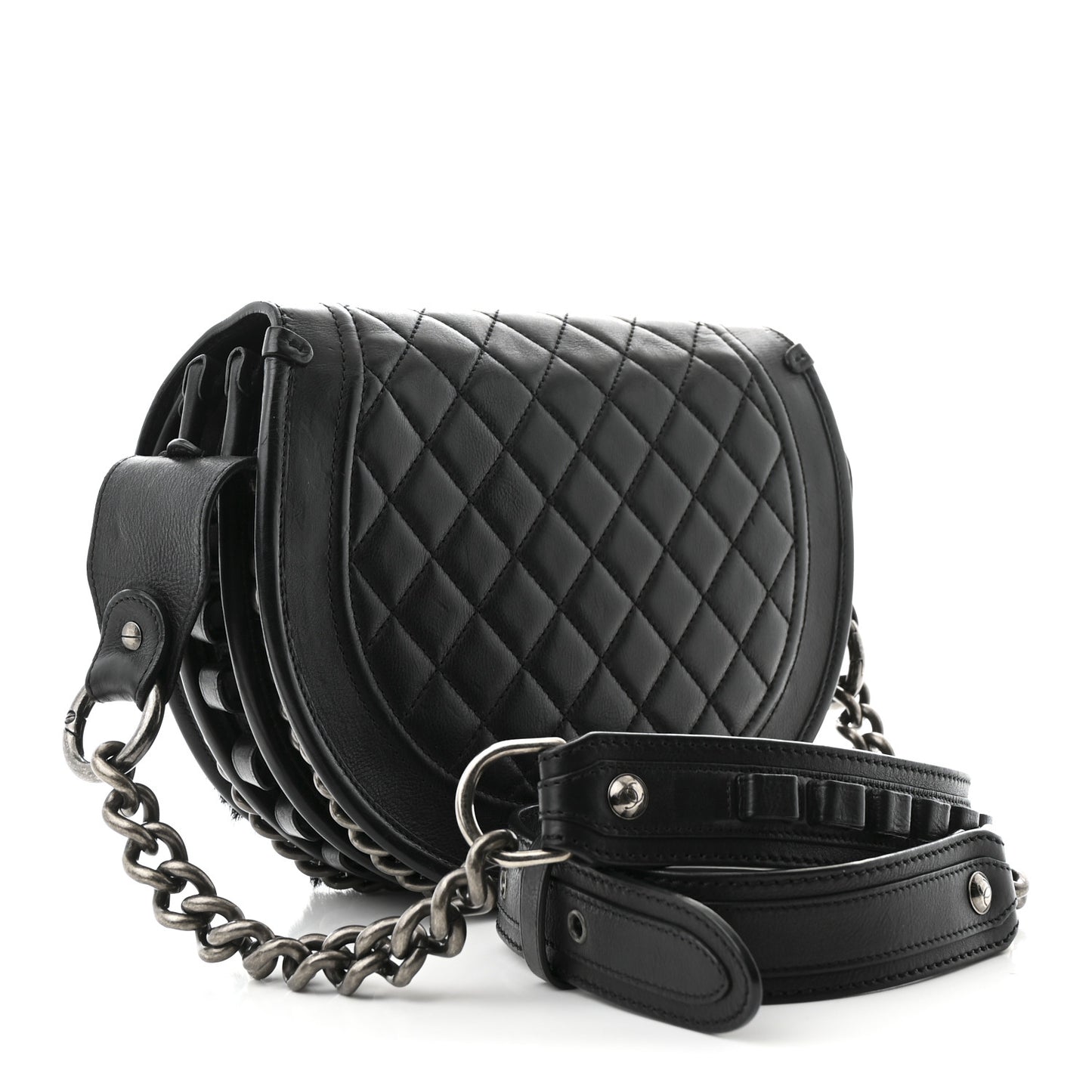 Pony Hair Calfskin Quilted Dallas Studded Saddle Bag Black Black