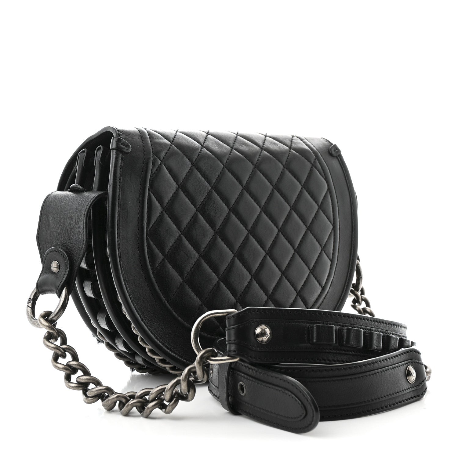 Chanel Pony Hair Calfskin Quilted Dallas Studded Saddle Bag Black Black 3 of 12