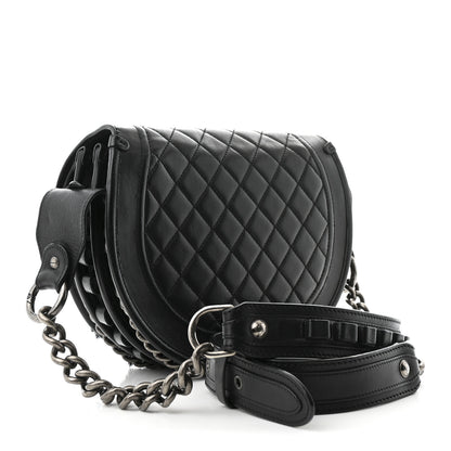 Chanel Pony Hair Calfskin Quilted Dallas Studded Saddle Bag Black Black 3 of 12