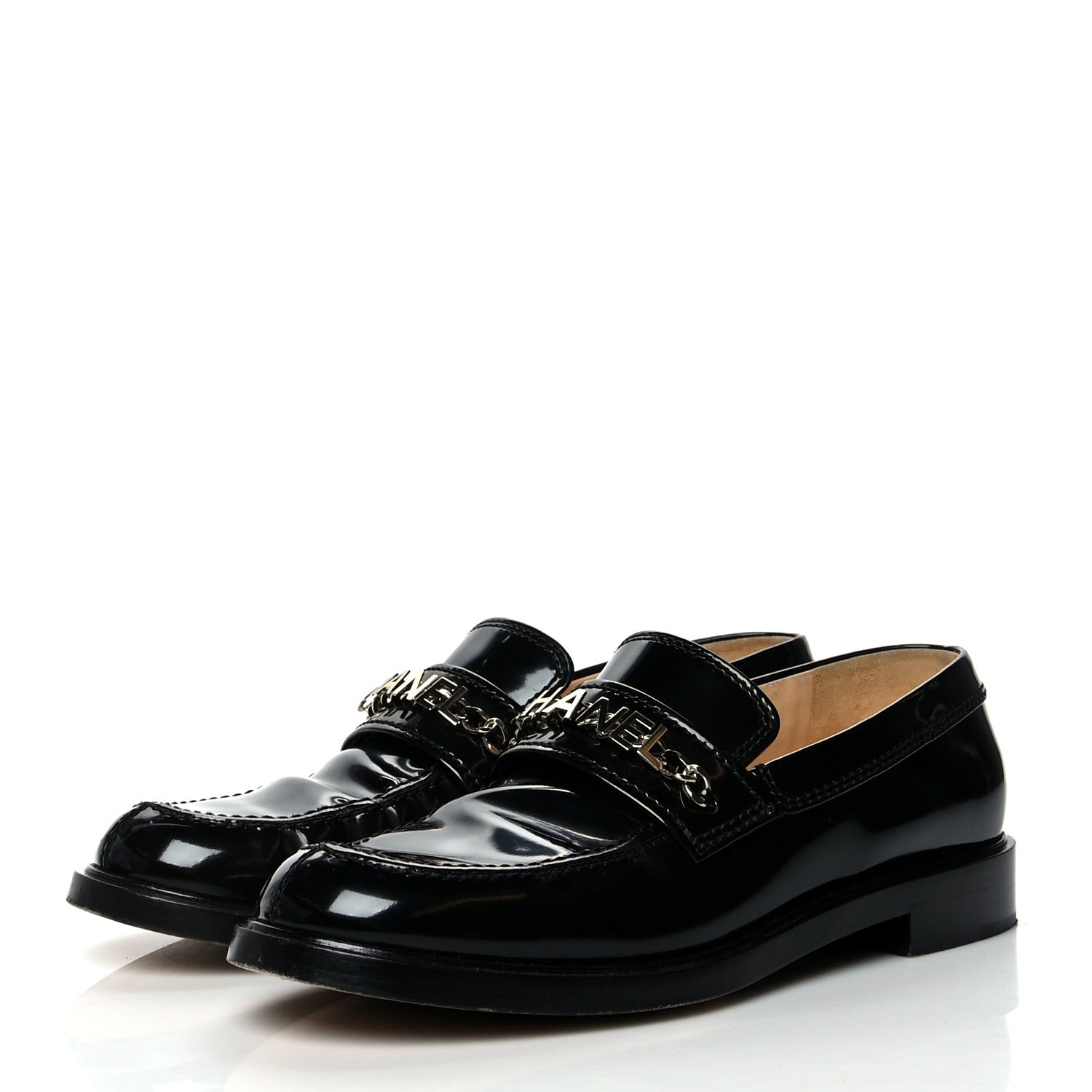 Chanel Shiny Calfskin Logo Loafers 40.5 Black 3 of 11