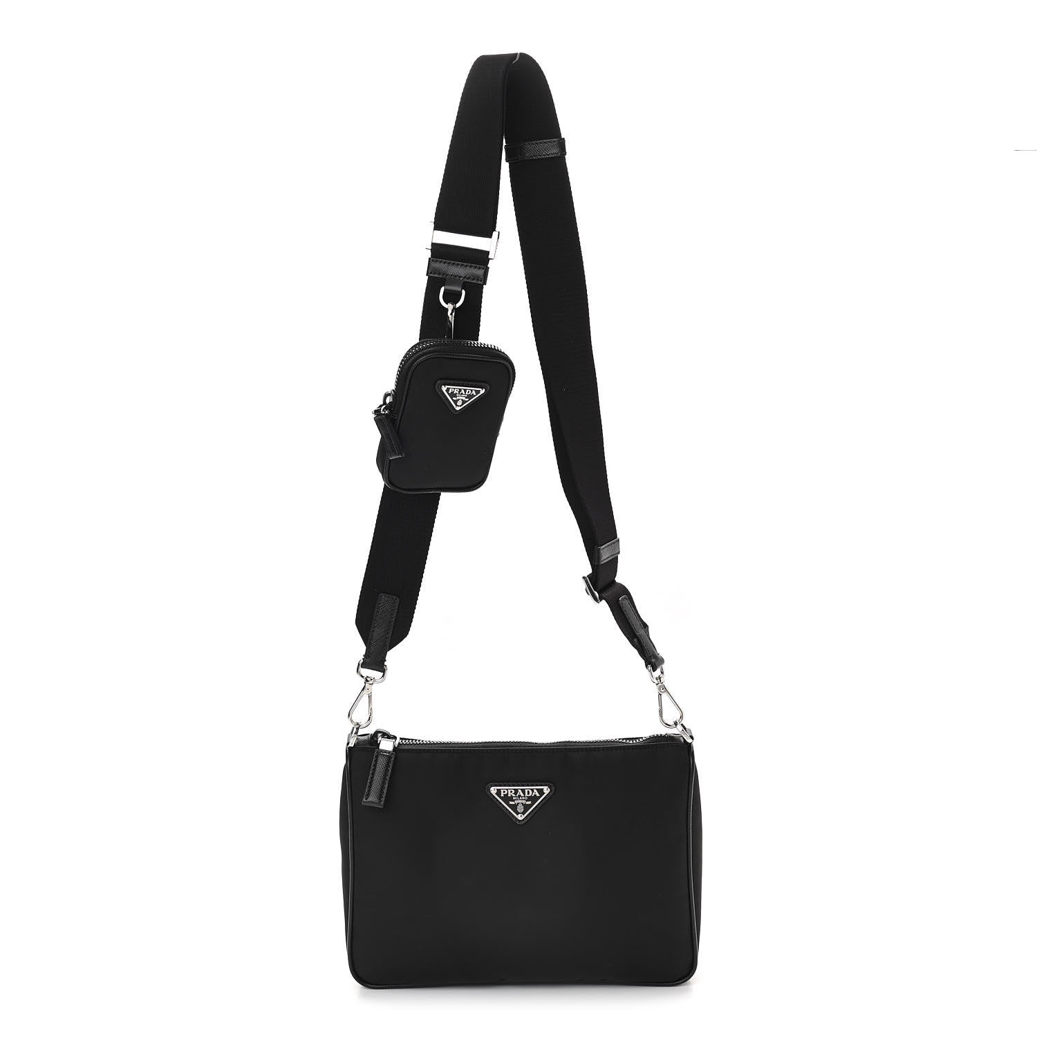 Prada Re-Nylon Saffiano Pocket Zippered Shoulder Bag Black 1 of 11