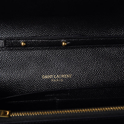 Saint Laurent Grain De Poudre Matelasse Chevron Monogram Chain Wallet Black 6 of 10