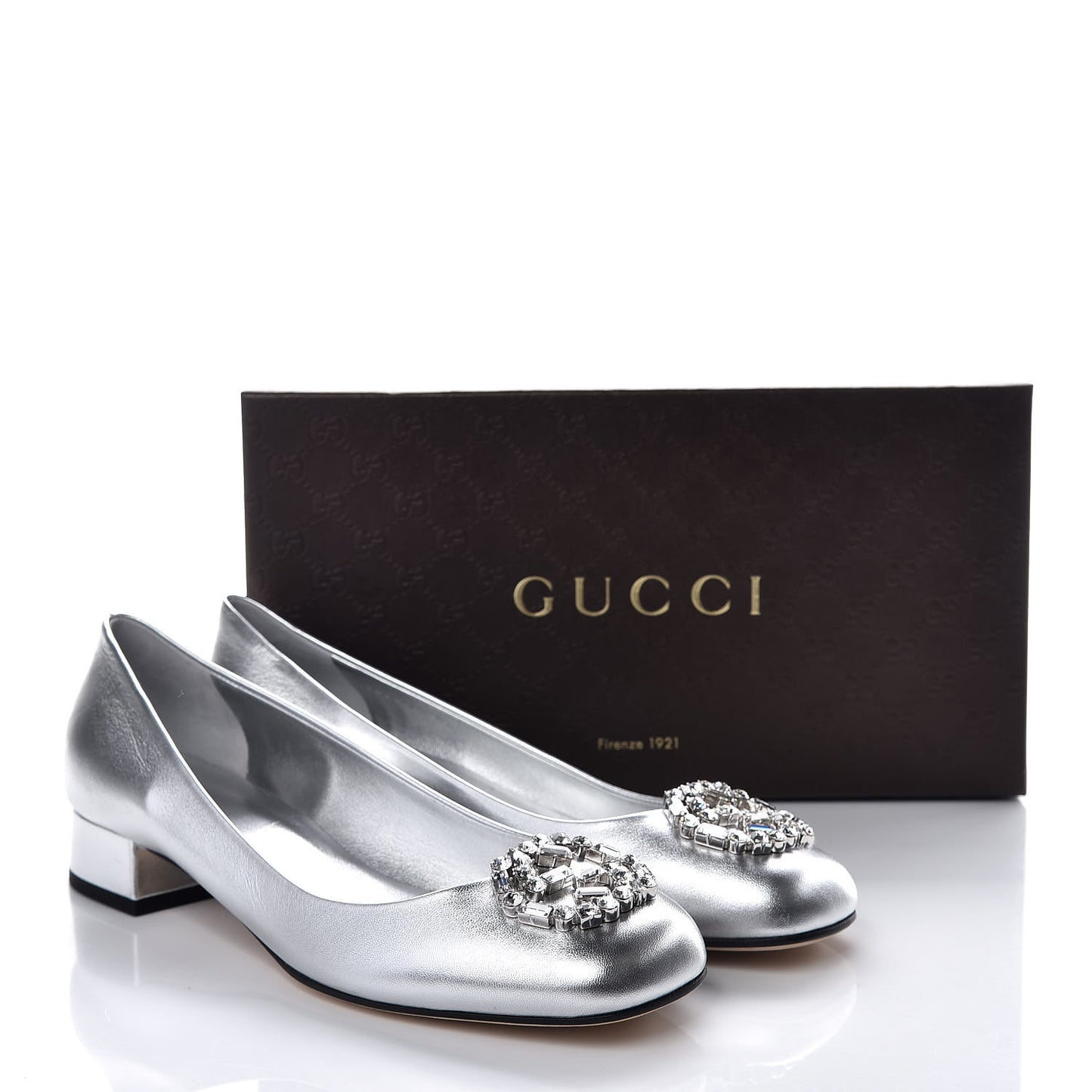 Nappa Crystal Interlocking G Low Heel Pumps 41 Argento