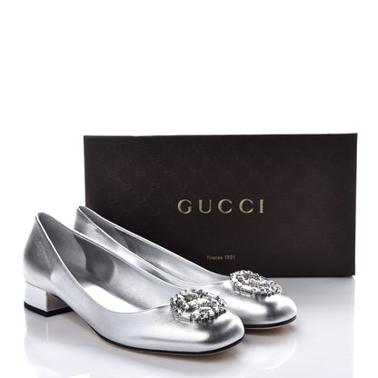 Gucci Nappa Crystal Interlocking G Low Heel Pumps 41 Argento 9 of 9