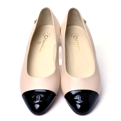 Chanel Lambskin Patent Cap Toe Ballerina Flats 38.5 Beige Black 5 of 10