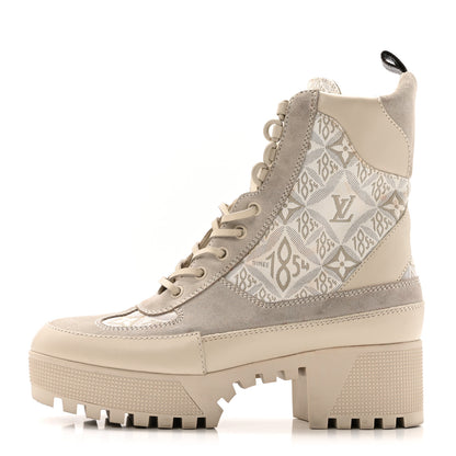 Louis Vuitton Suede Calfskin Jacquard Since 1854 Laureate Platform Desert Boots 37.5 Beige 1 of 15