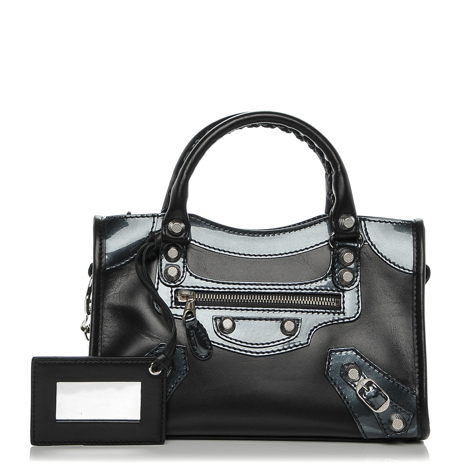 Balenciaga Smooth Calfskin Metallic Patent Giant 12 Silver Hardware Mini City Black Gris 1 of 7