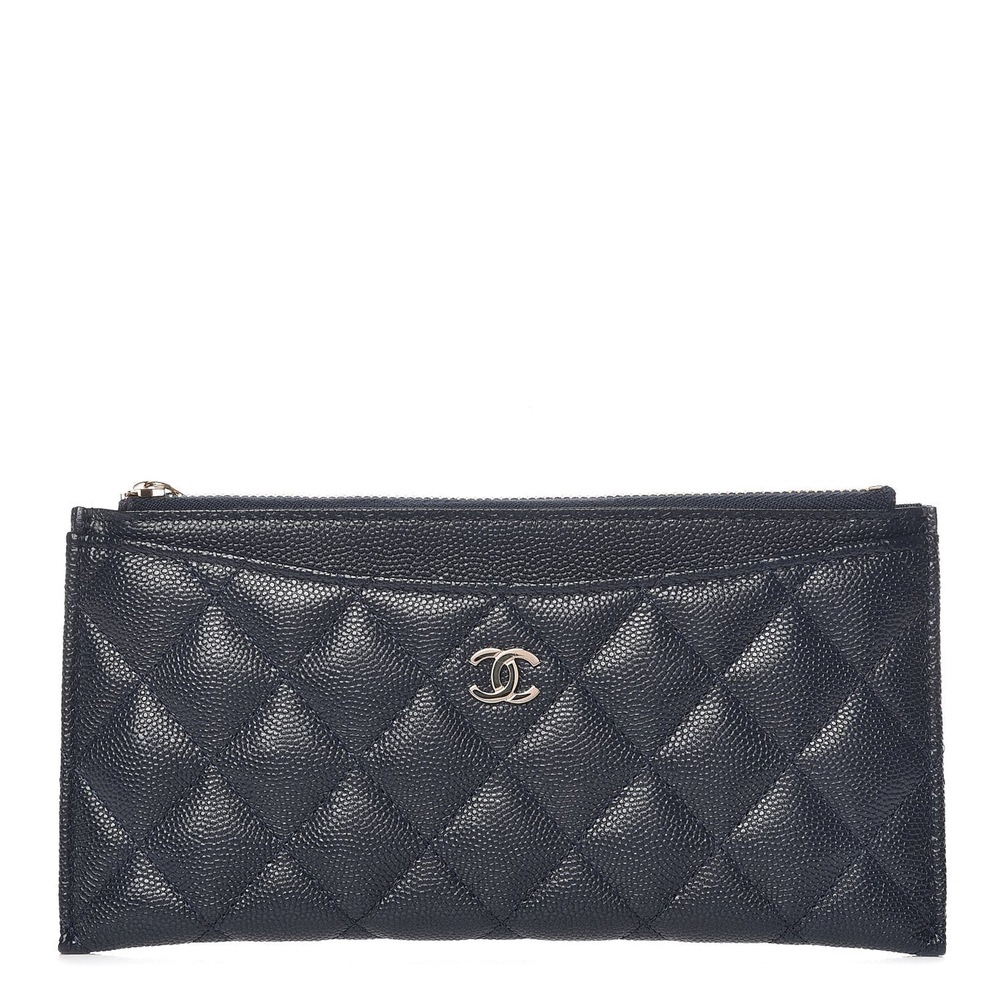 Iridescent Caviar Quilted Classic Zip Pouch Navy