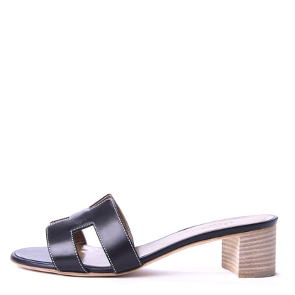 Hermes Calfskin Oasis Sandals 37.5 Black 1 of 10