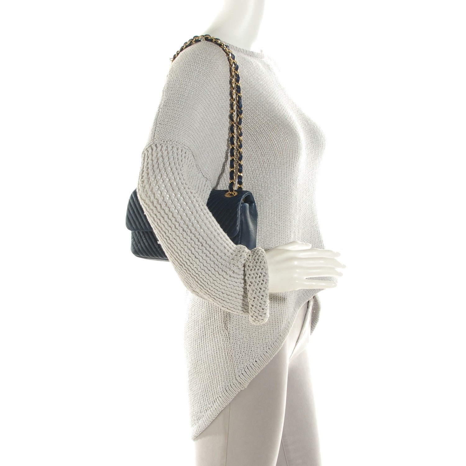 Chanel Lambskin Chevron Quilted Small Flap Navy Blue 2 of 8