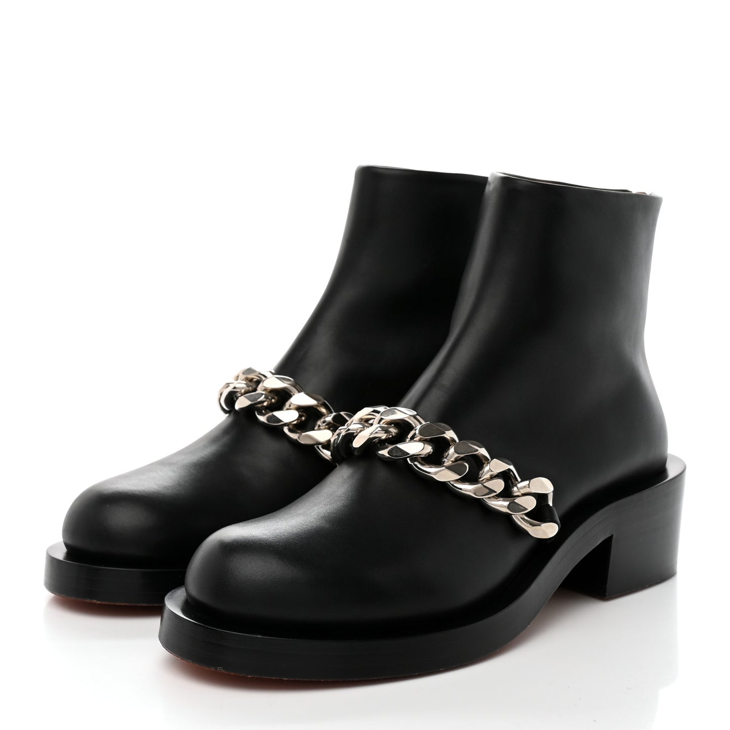 Calfskin Bottine Chain Boots 39 Black