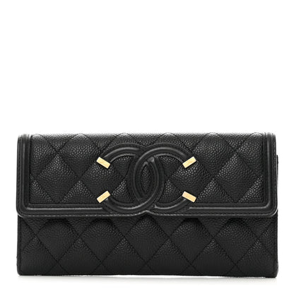 Chanel Caviar Quilted Filigree Large Gusset Flap Wallet Black 1 of 8