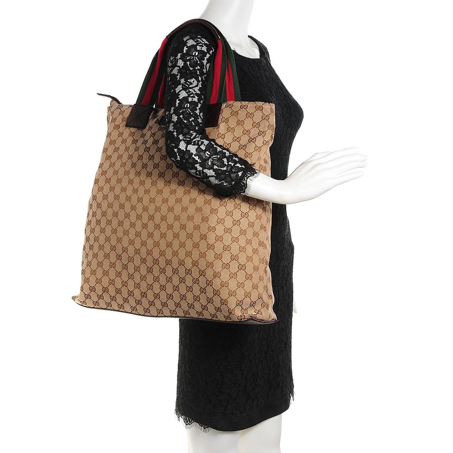 GG Monogram Large Web Handle Vertical Tote Dark Brown