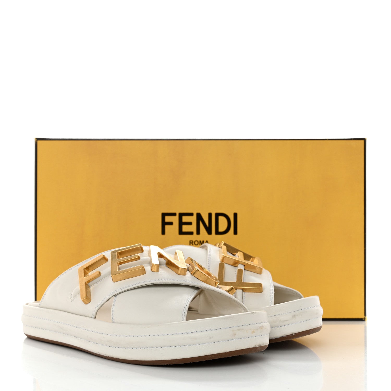 Fendi Vitello Womens Fendigraphy Slide Sandals 36 White Ice