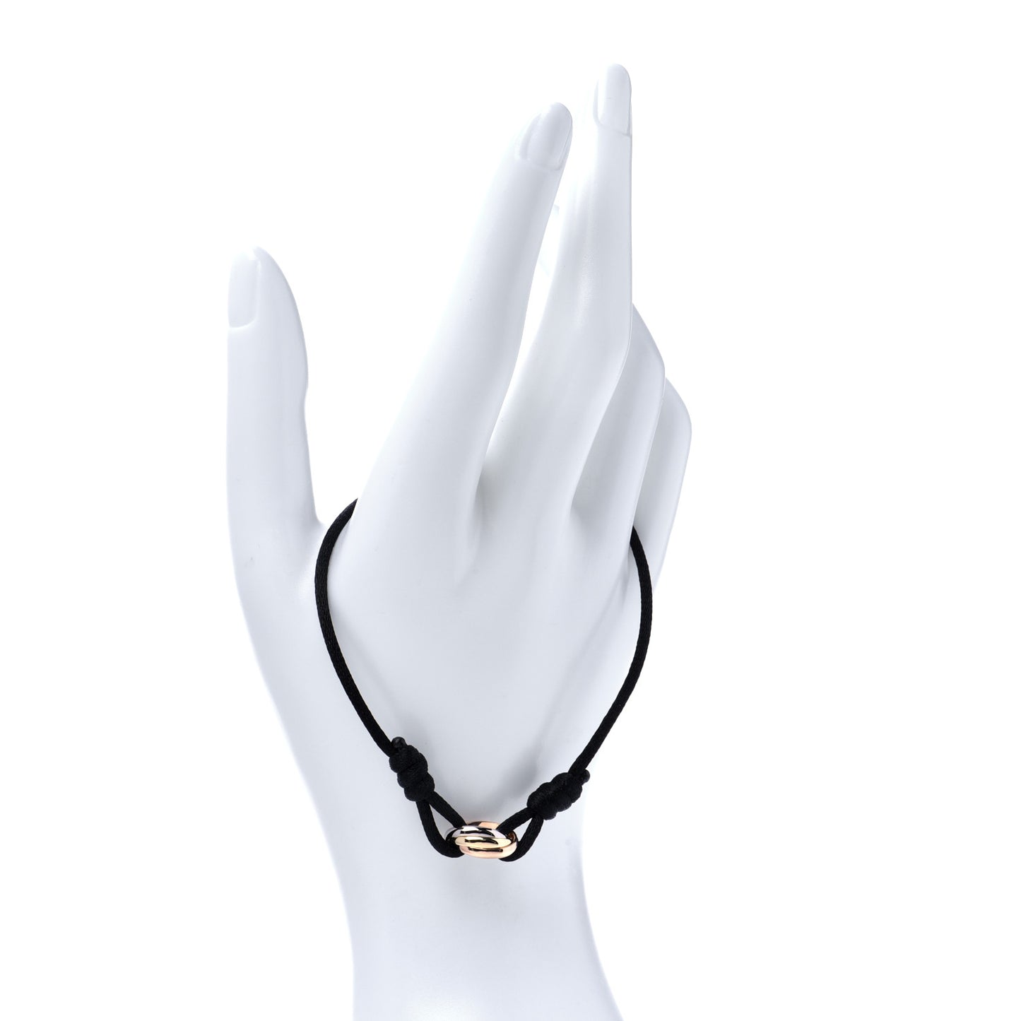 18K Pink Yellow White Gold Trinity Adjustable Cord Bracelet Black