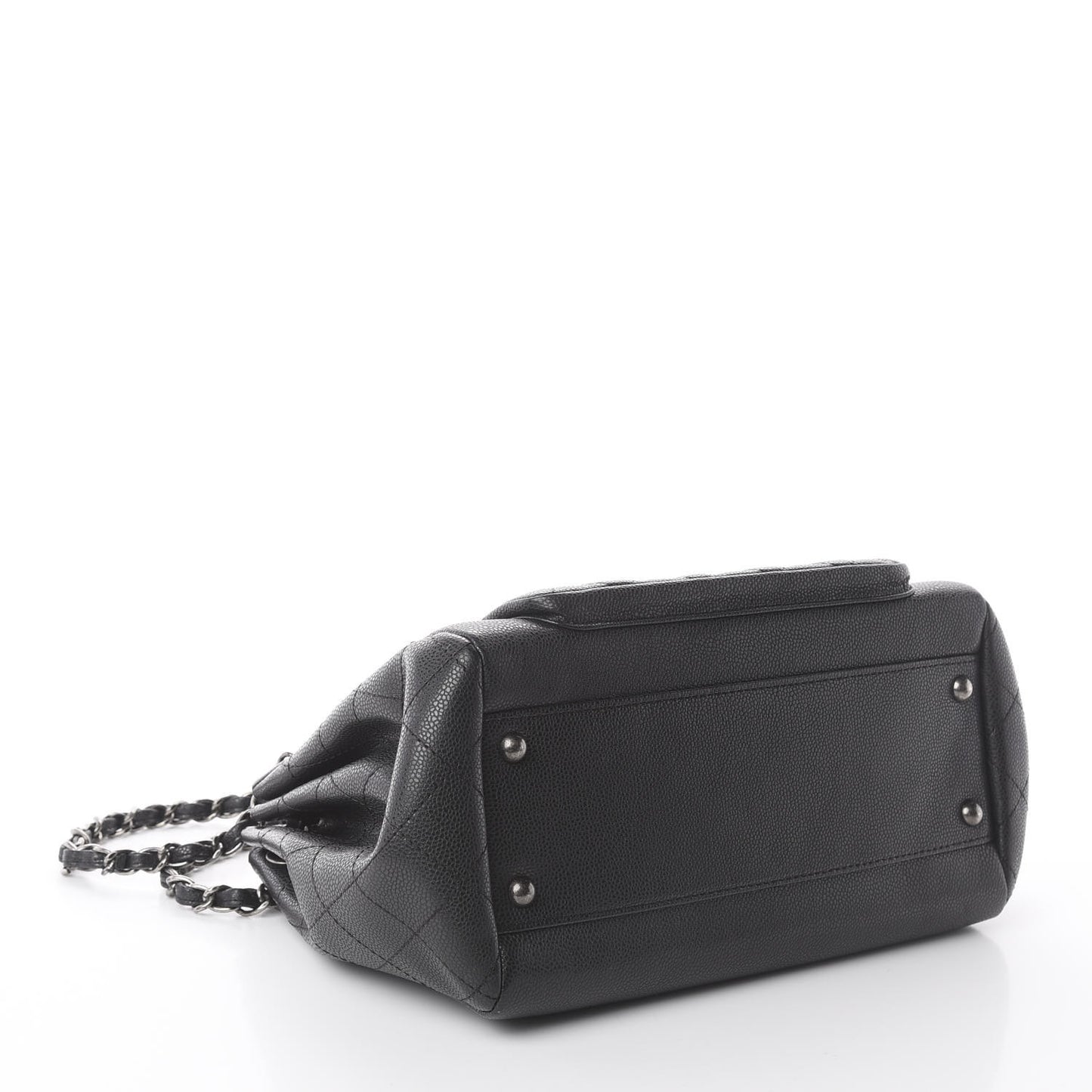 Caviar Quilted CC Accordion Shopping Bag Black