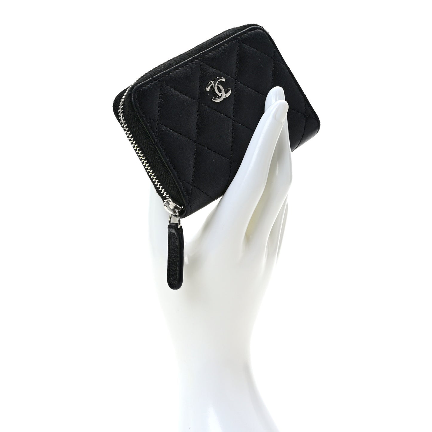 Lambskin Quilted Zip Coin Purse Black