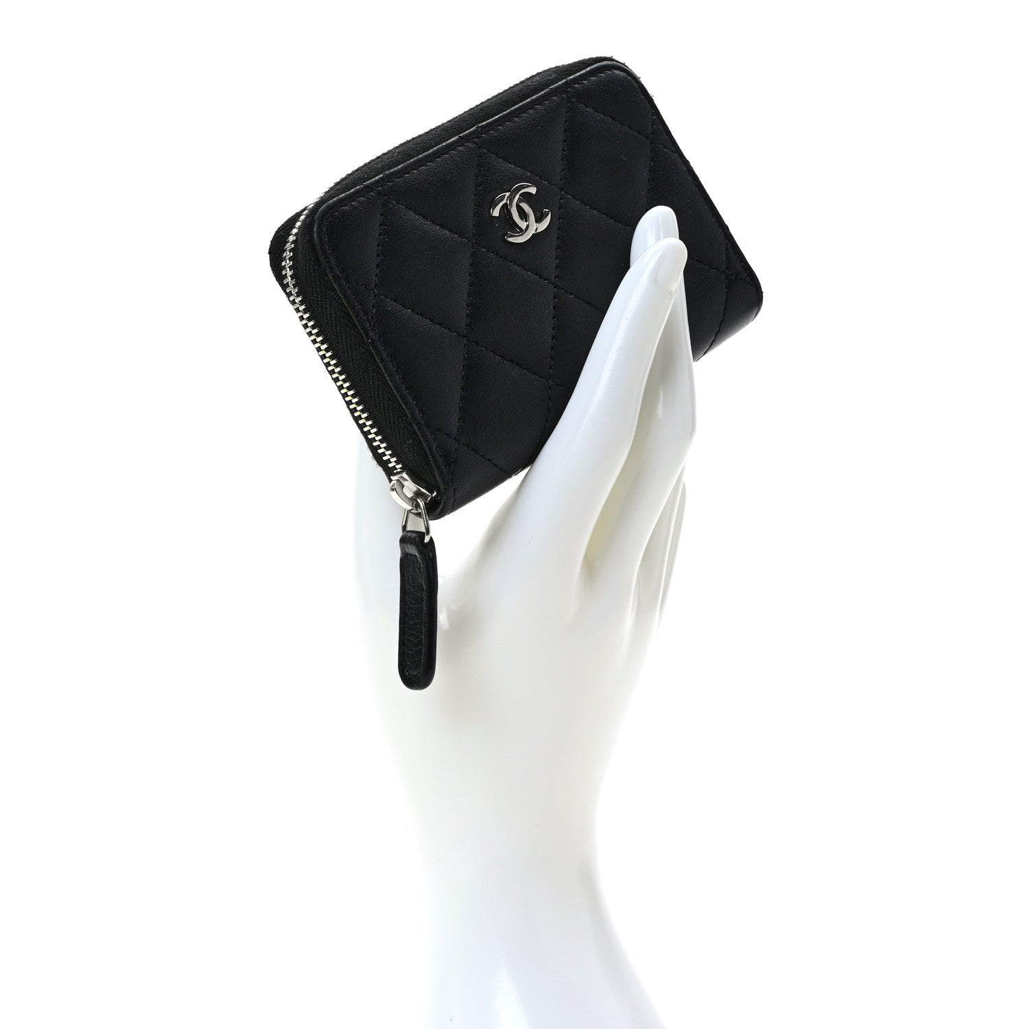 Chanel Lambskin Quilted Zip Coin Purse Black 2 of 7